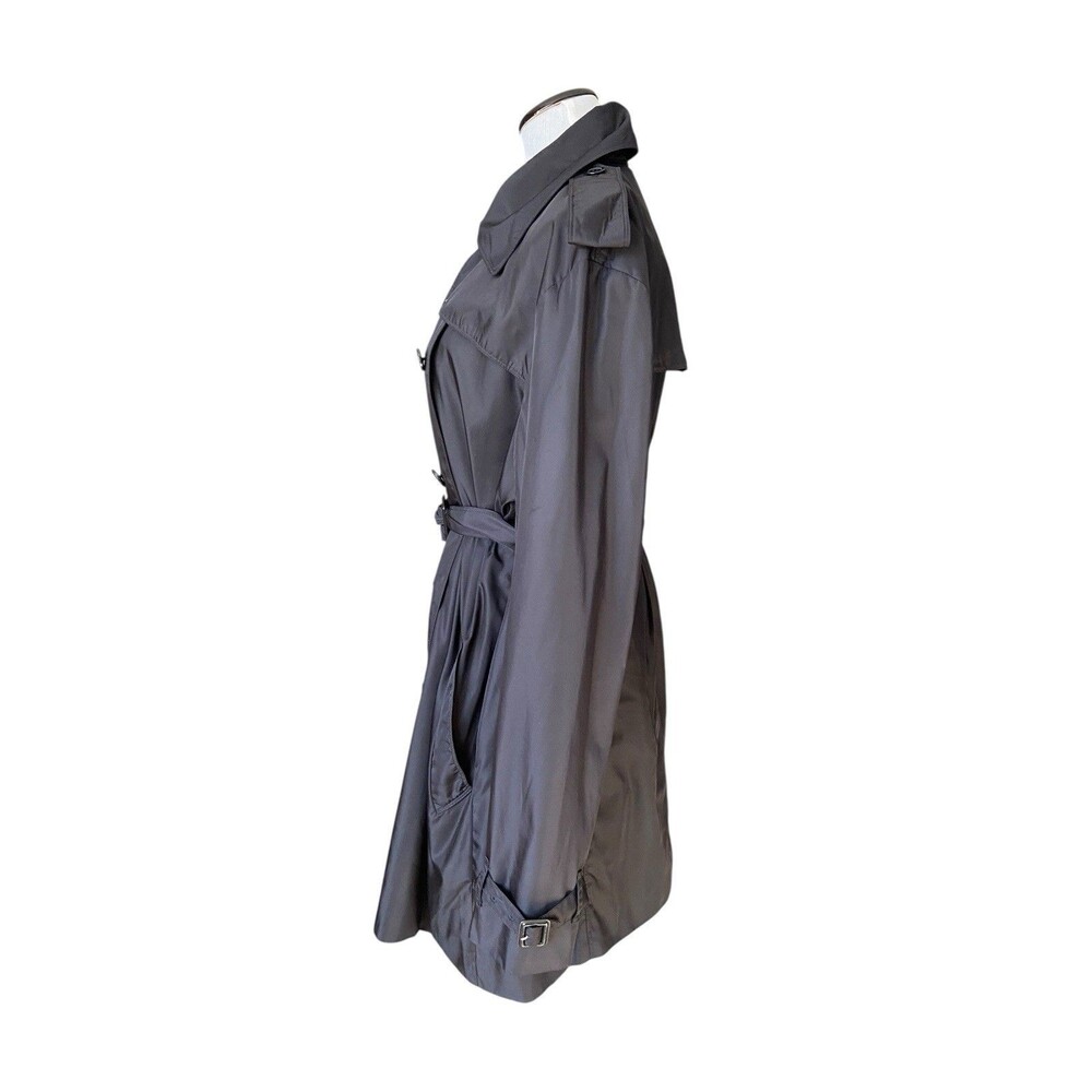 Norma Kamali Black Trench Coat Size XXL Double Breasted Belted Timeless Classic - Picture 2 of 12
